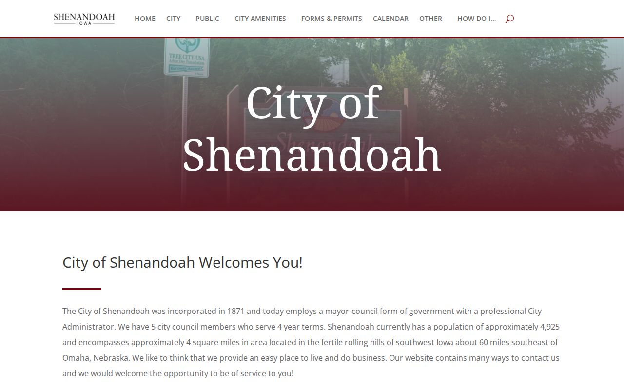Shenandoah criminal records and city government page