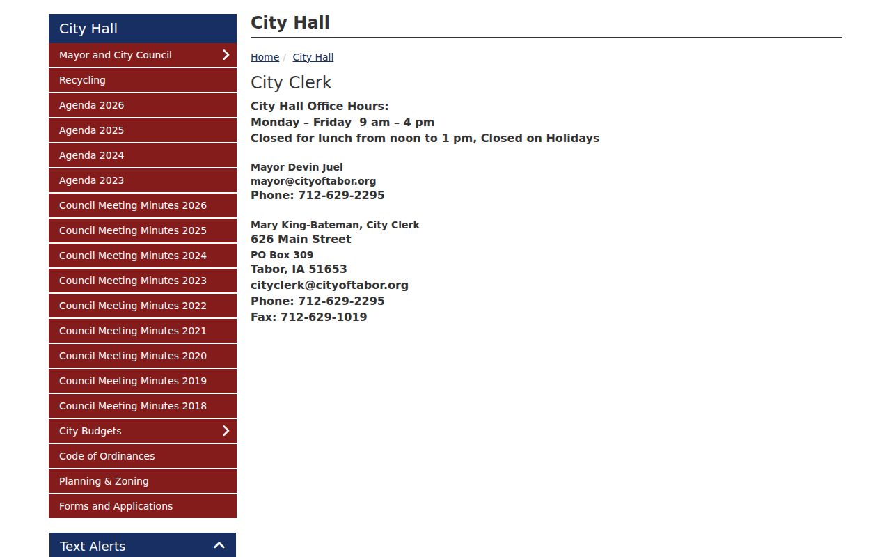 Tabor criminal records City Hall request counter