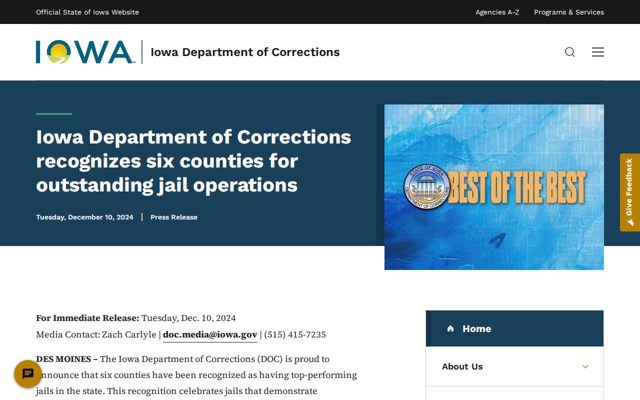 Fremont County arrest booking jail recognition by Iowa DOC