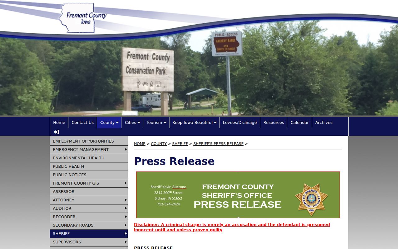 Fremont County arrest record release archive